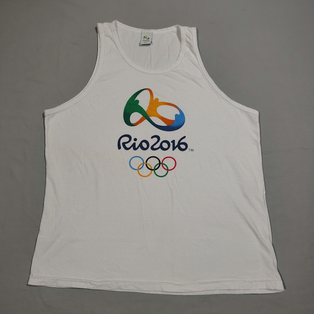 Olympics Shirt Medium White Tank Top Cotton 2016 Rio Souvenir Logo Shirt